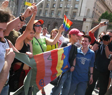 Gay pride activists in Moscow, 2007, before being arrested. Source: Hippy.ru