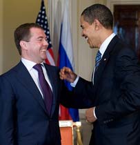 Medvedev and Obama in April.  Source: AFP