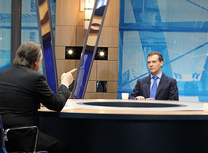 Dmitri Medvedev in a year-end interview. Source: RIA Novosti