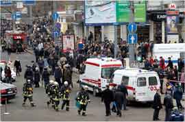 Scene outside of a Moscow metro station after a suicide attack. Source: Denis Sinyakov/Reuters