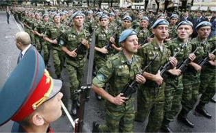 Russian Troops in a parade on the anniversary of the August 2008 military conflict in South Ossetia. Source: Reuters/Sergei Karpukhin