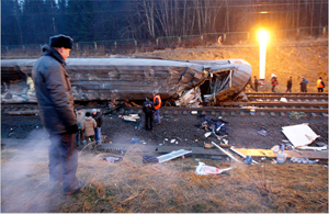 Wreck site of the Nevsky Express. Source: AP/Ivan Sekretarev